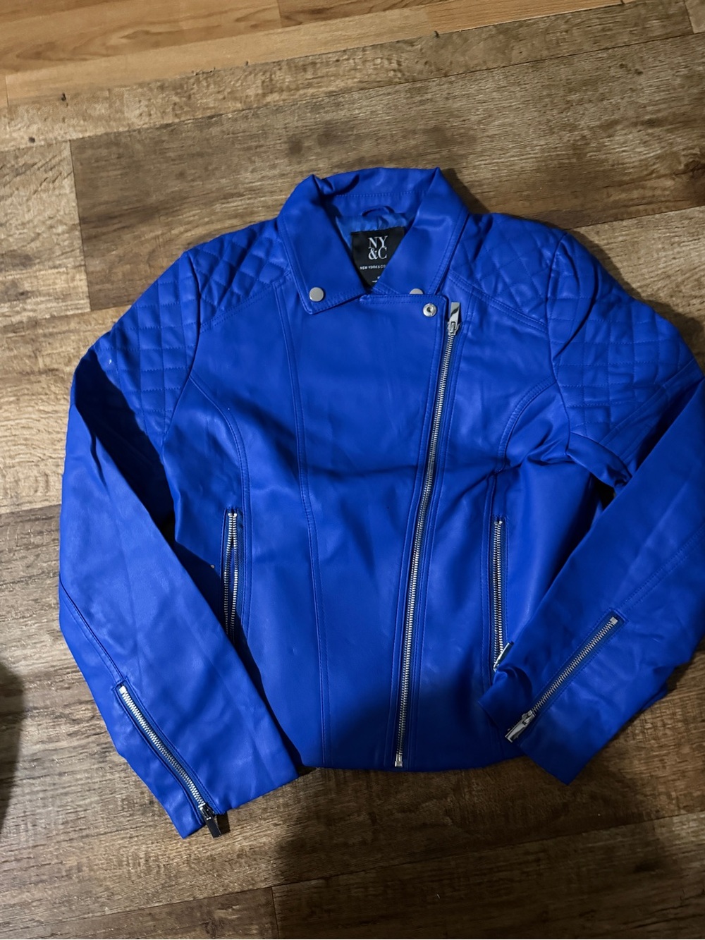 New York & Company Electric Blue Faux Leather Moto Jacket - Picture 2 of 2